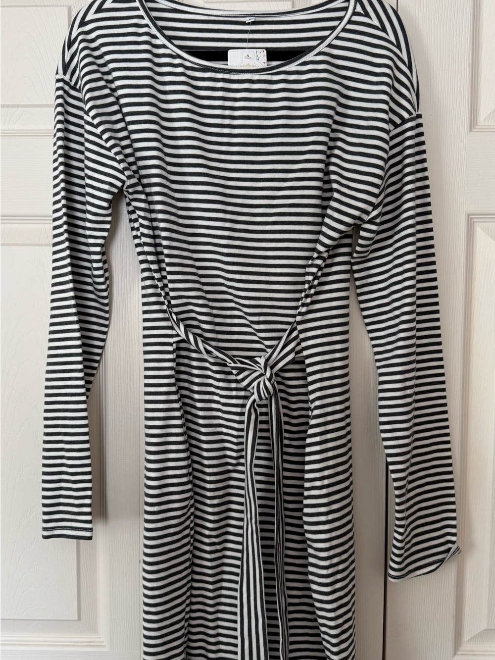 Striped Black & White Tie-Waist Women's Dress